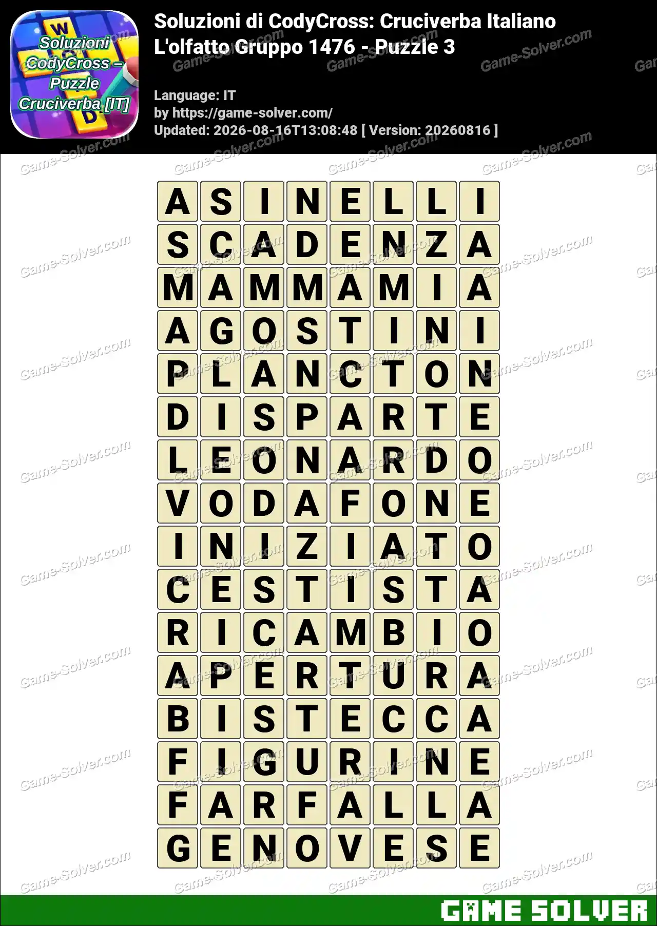 Soluzioni di CodyCross: Cruciverba Italiano L’olfatto Gruppo 1476 – Puzzle 3